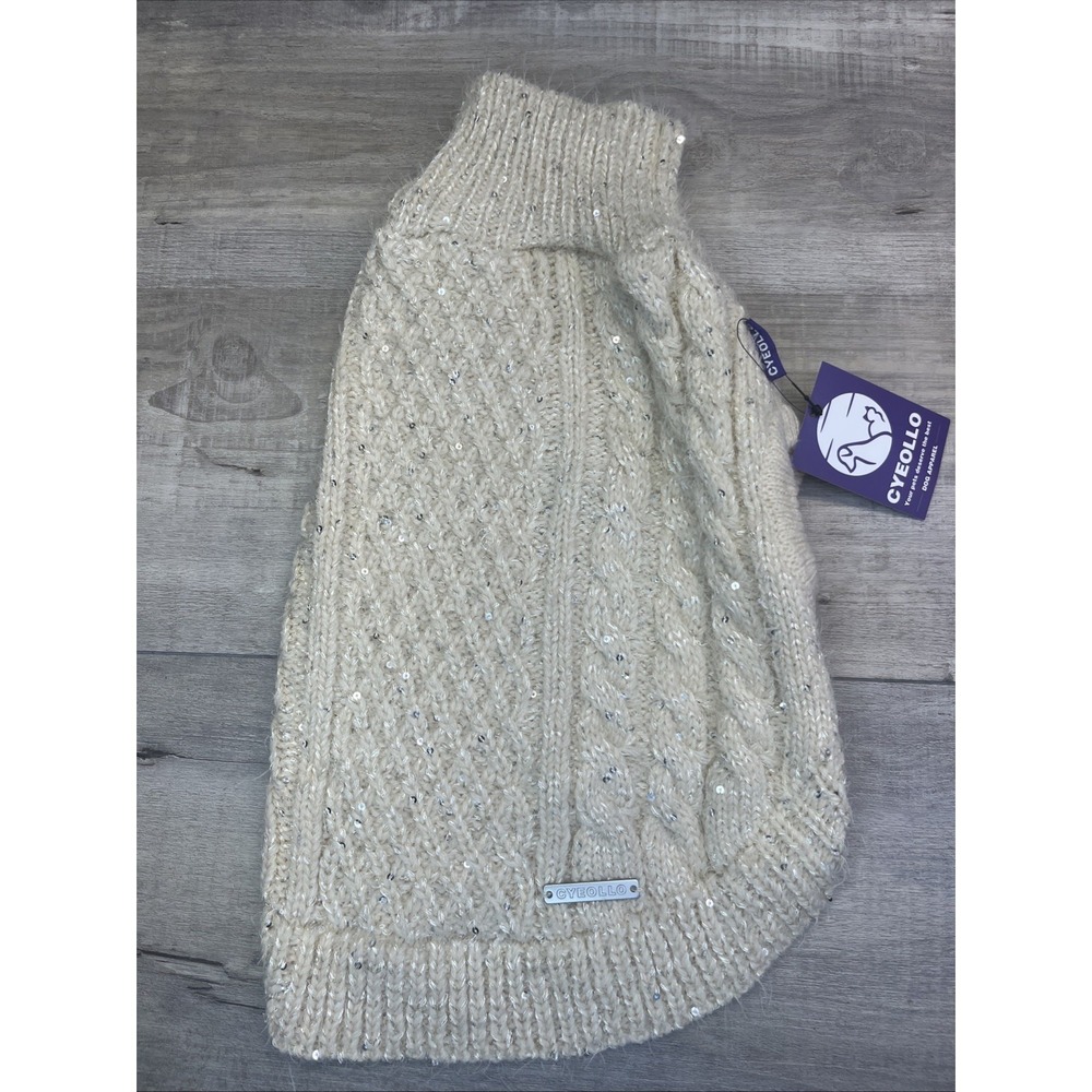 CYEOLLO DOG SWEATER Cable Knit Turtleneck Sparkly Sequins Large New With Tags